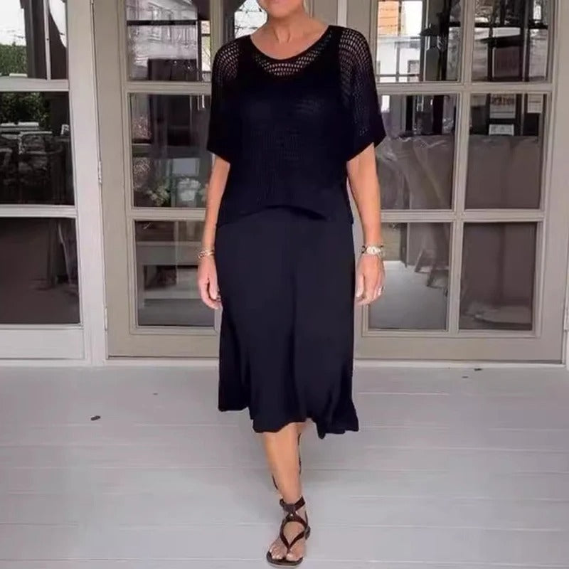Dumez | Elegantes 2-teiliges Kleid + durchbrochenes Oberteil